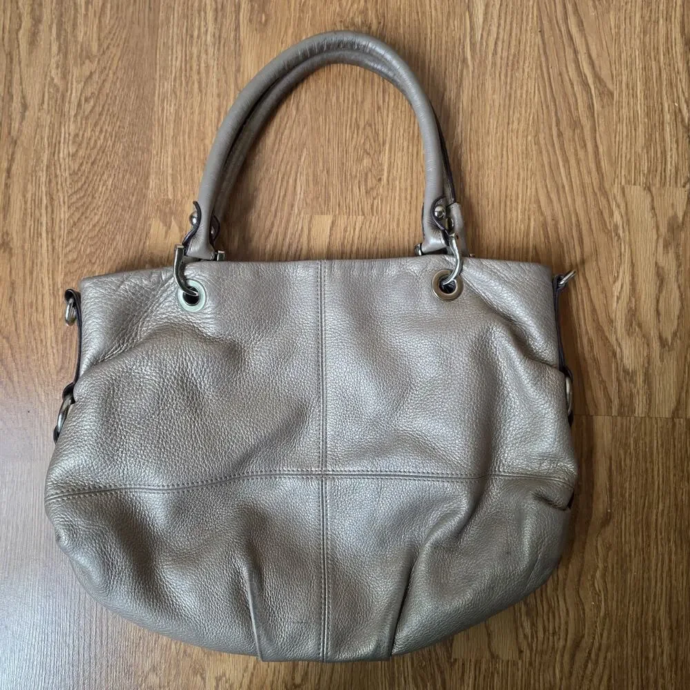 Tignanello Purse Metallic Gold Pebble Leather Handbag Tote Shoulder Bag READ